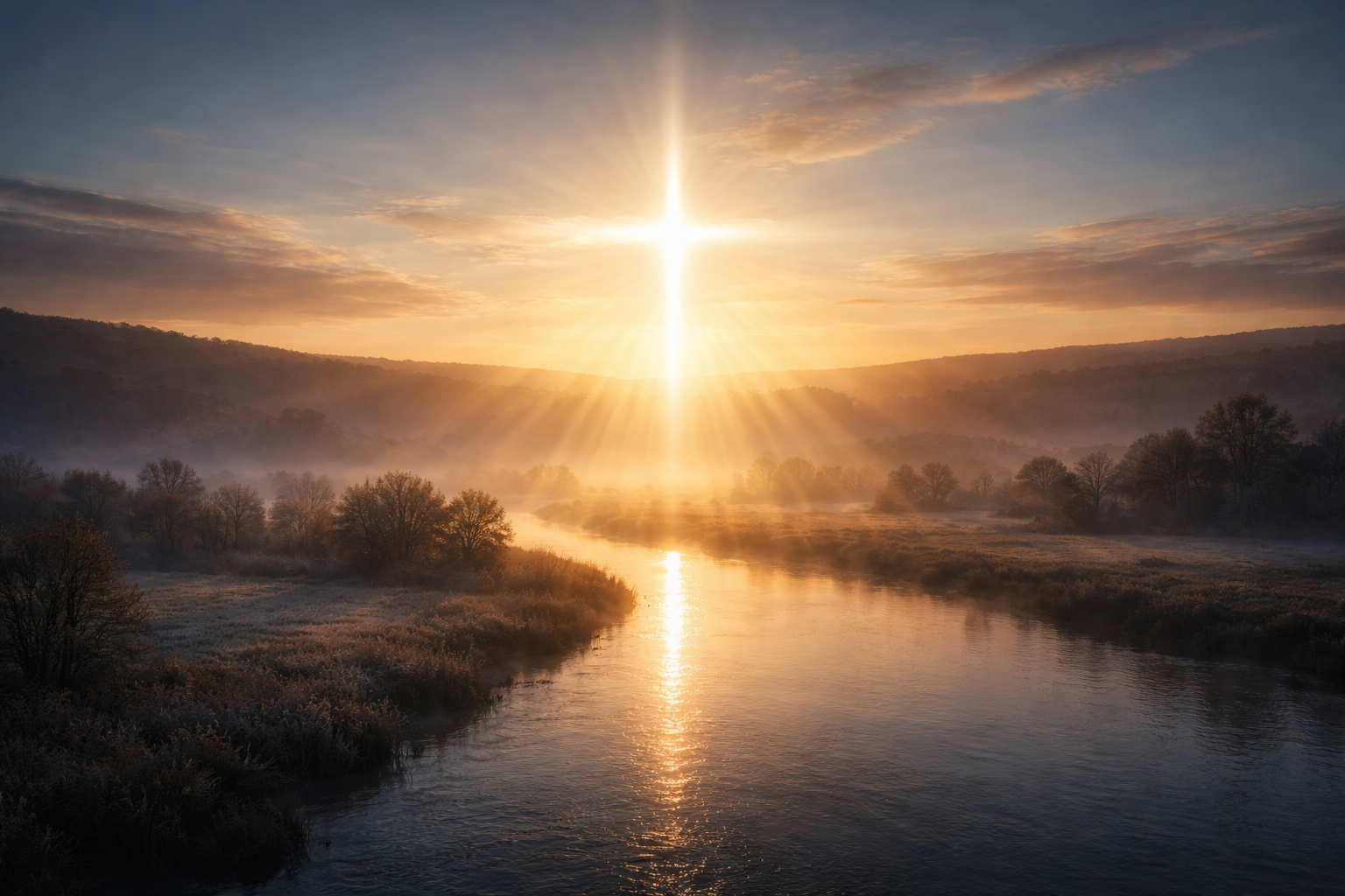 Soft dawn light over a quiet landscape symbolizing hope and God’s promise.