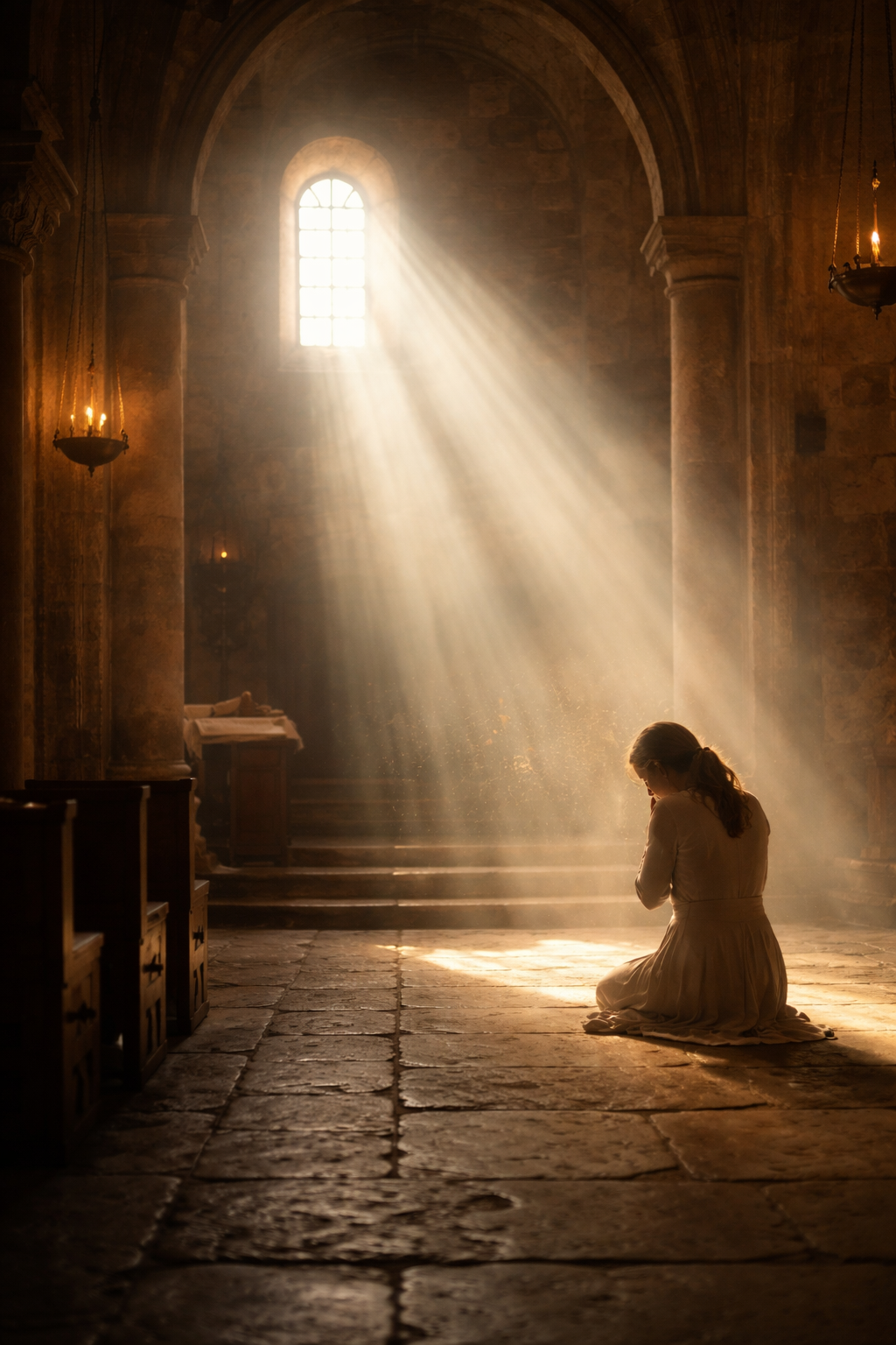 Soft light filling a quiet sacred space, symbolizing prayer and God’s presence
