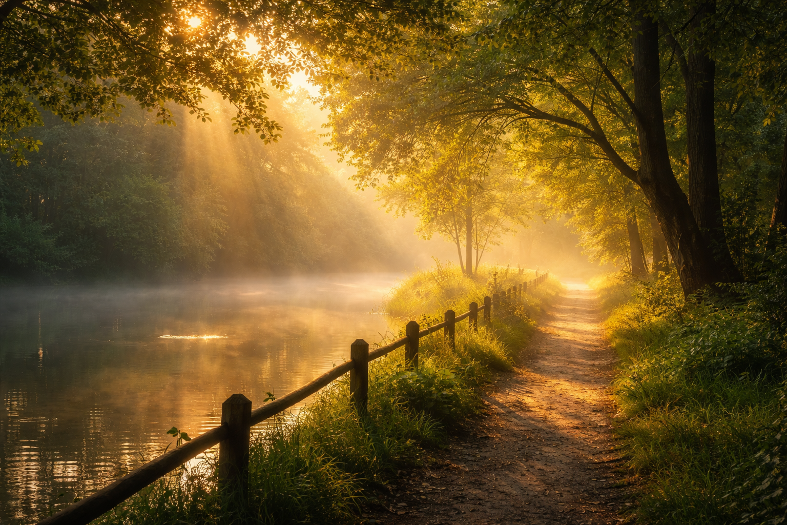 Golden light shining on a quiet path beside still waters, symbolizing Christ’s healing and guidance.