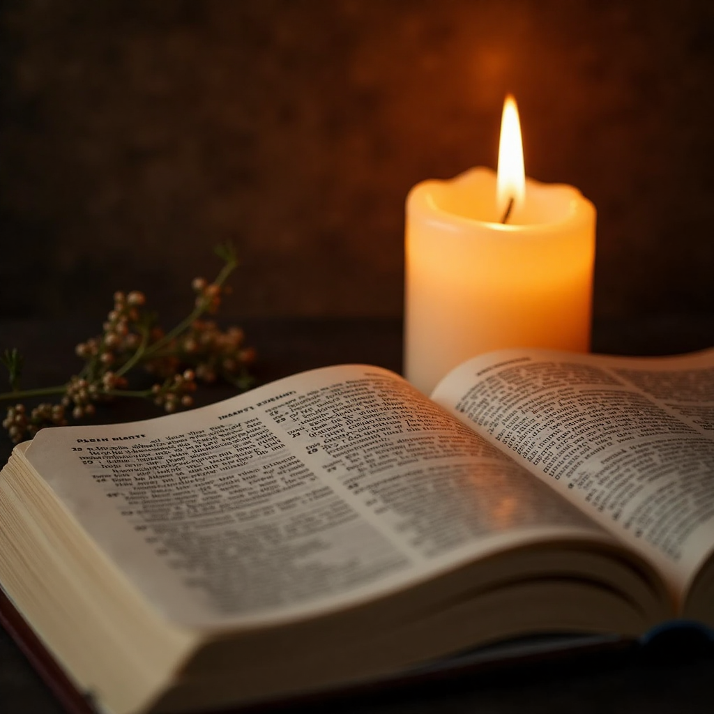 Candle beside an open Bible, symbolizing hope set completely on grace.
